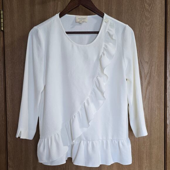 Sezane Jenny Ruffle 3/4 Sleeve Blouse - Picture 2 of 12